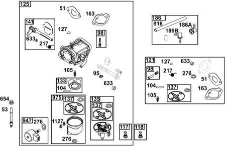 Carburetor Group Diagram and Parts List for 49J677-0011-G1  Briggs and Stratton Engine